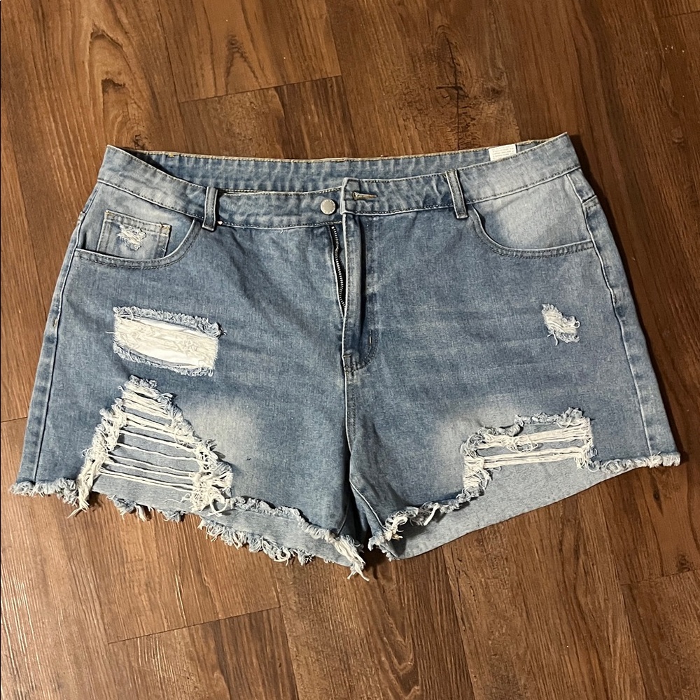 SHEIN Blue Distressed Jean Shorts
